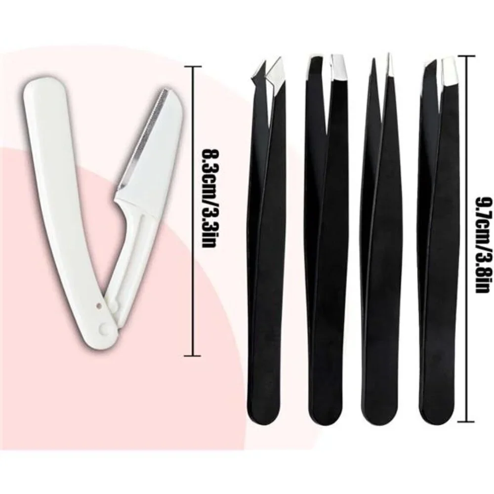 9-Piece Eyebrow Grooming Kit W/ Carrying Case - Razor, Scissors & Brush Tool Set